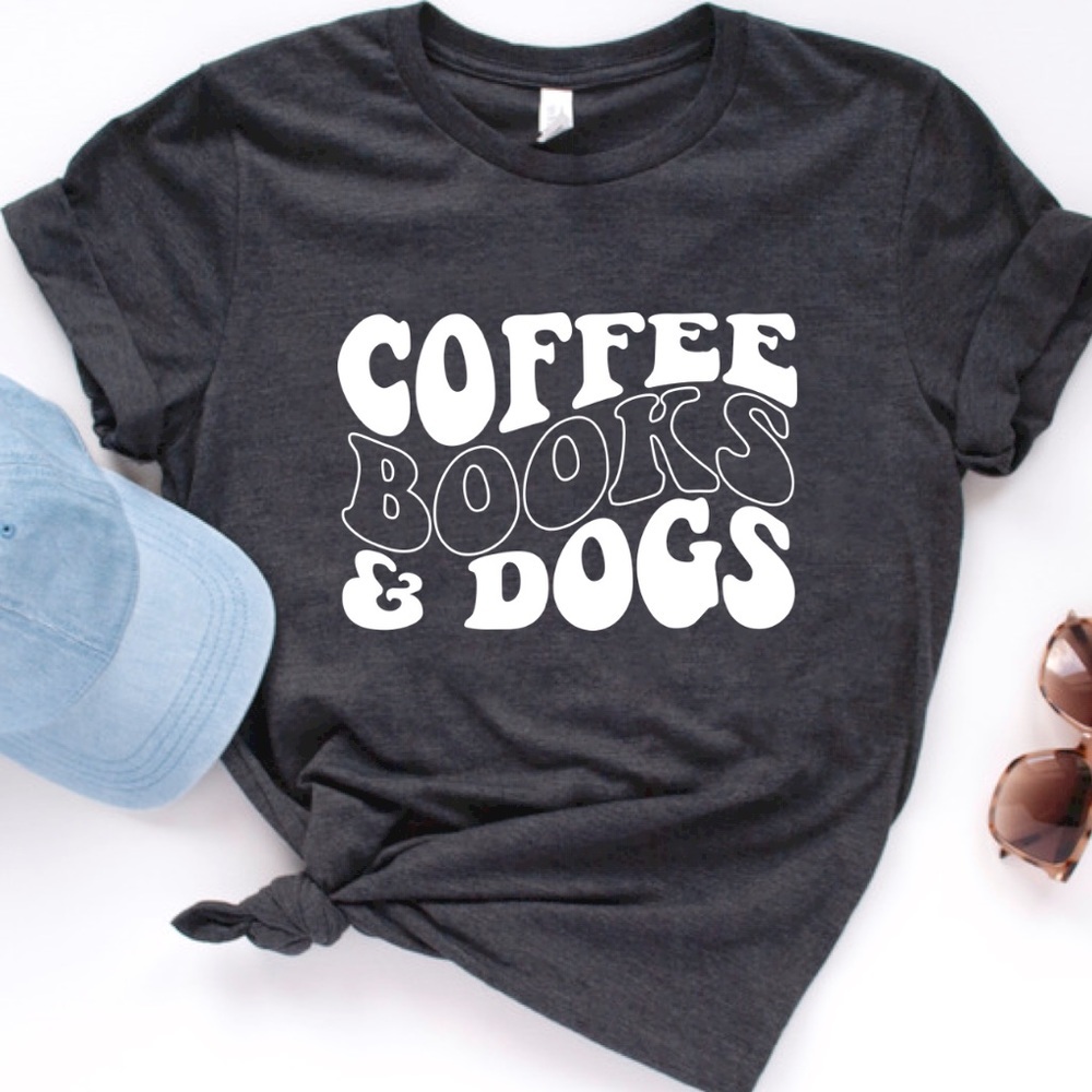 Coffee Books Dogs Crew Neck Short Sleeve Tee Shirt